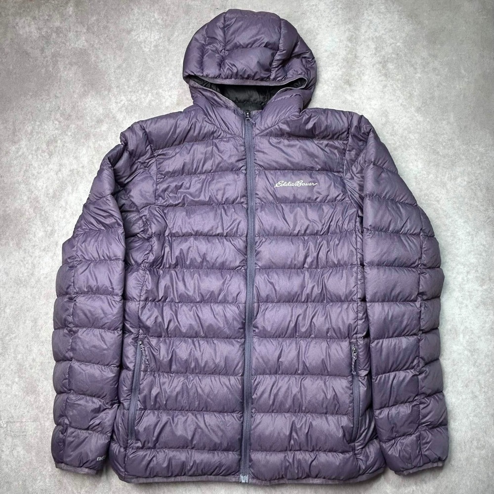 Eddie Bauer Mens Tall Medium Purple 650 Down Hooded Puffer Jacket First Ascent